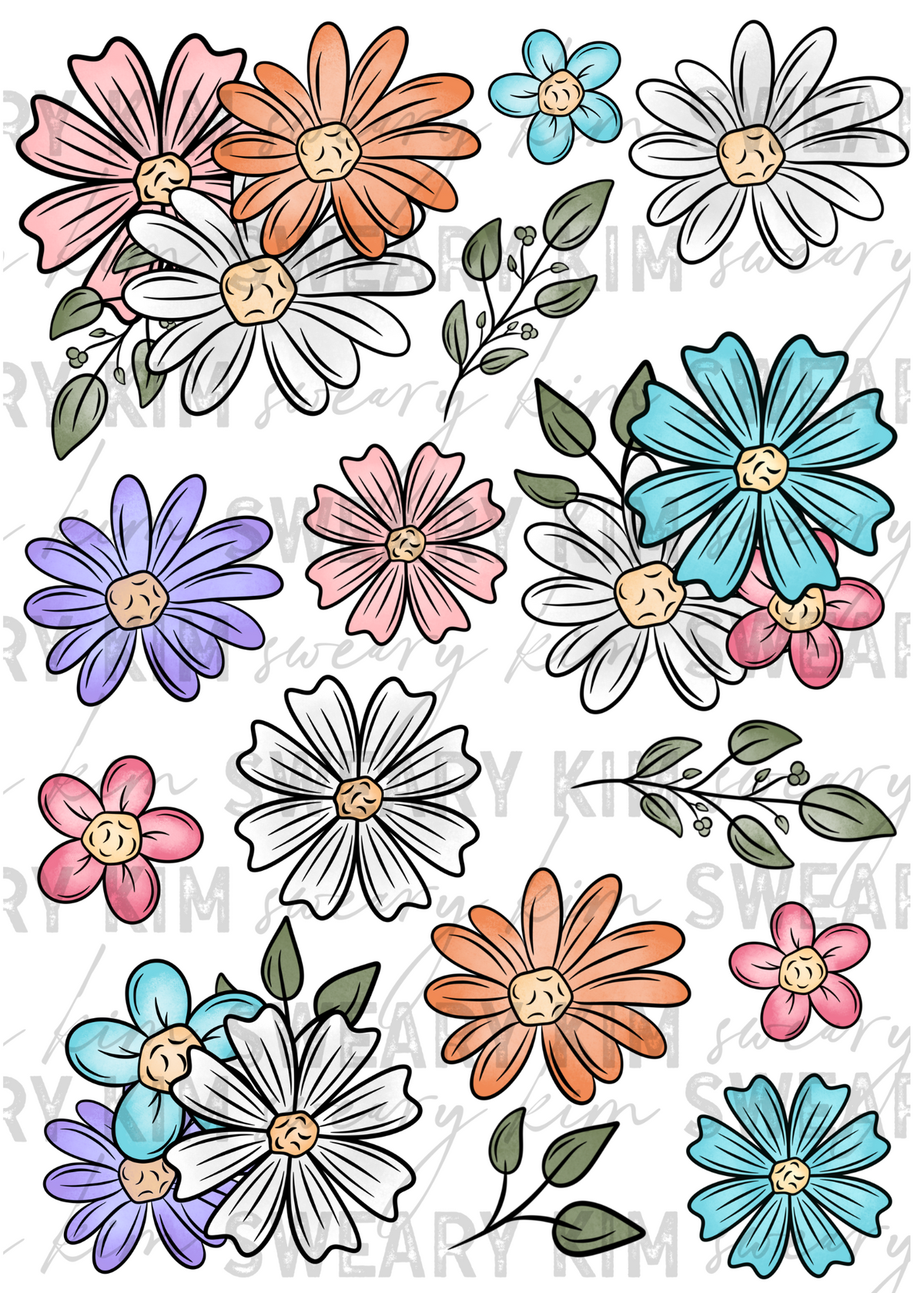 Exclusive Pastel Floral Bouquets UV Dtf Element Sheet