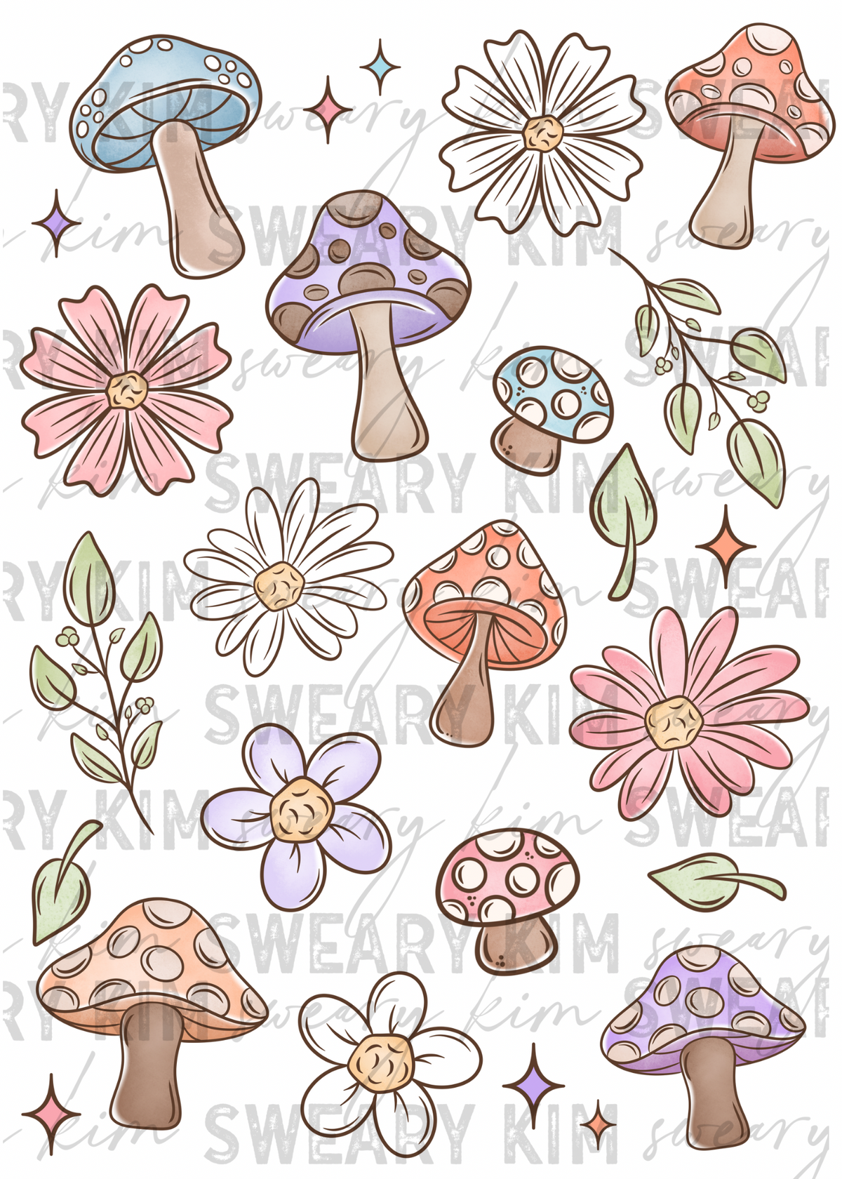 Exclusive Mushies & Flowers UV Dtf Element Sheet