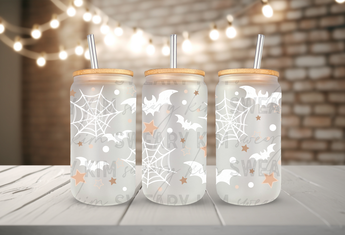 White Bats & Webs UV Dtf 16oz glass can wrap