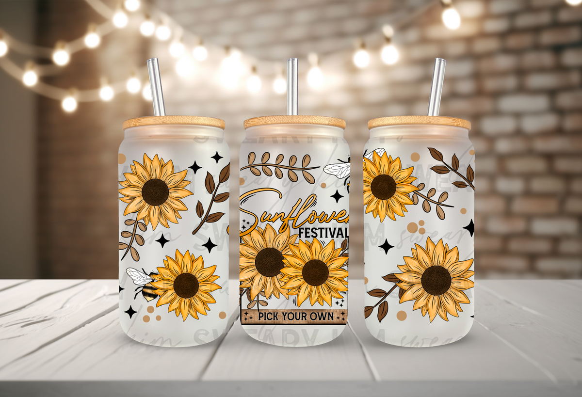 Sunflower Festival UV Dtf 16oz glass can wrap