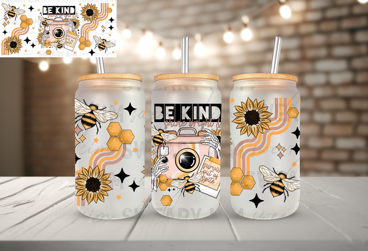 Be Kind & Shine Bright UV Dtf 16oz glass can wrap