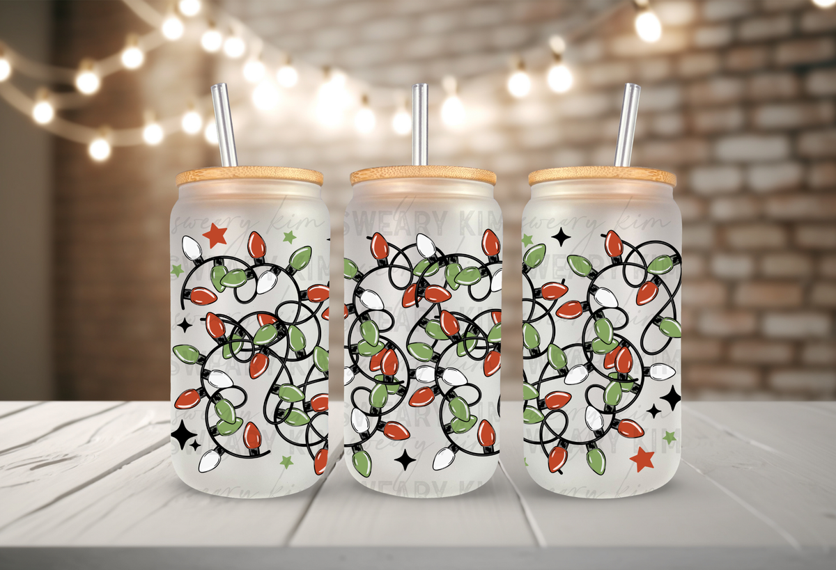 Tangled Lights UV Dtf 16oz glass can wrap