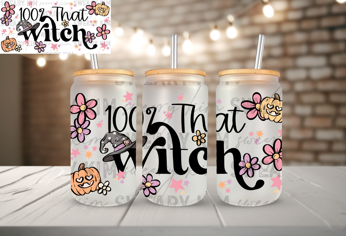 Exclusive 100% That Witch UV Dtf 16oz glass can wrap