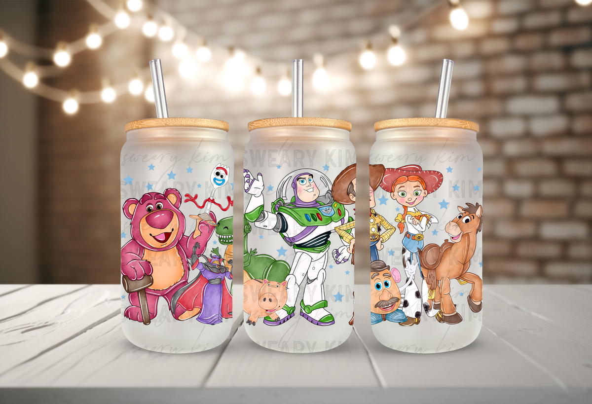 Toys In The Story UV Dtf 16oz glass can wrap