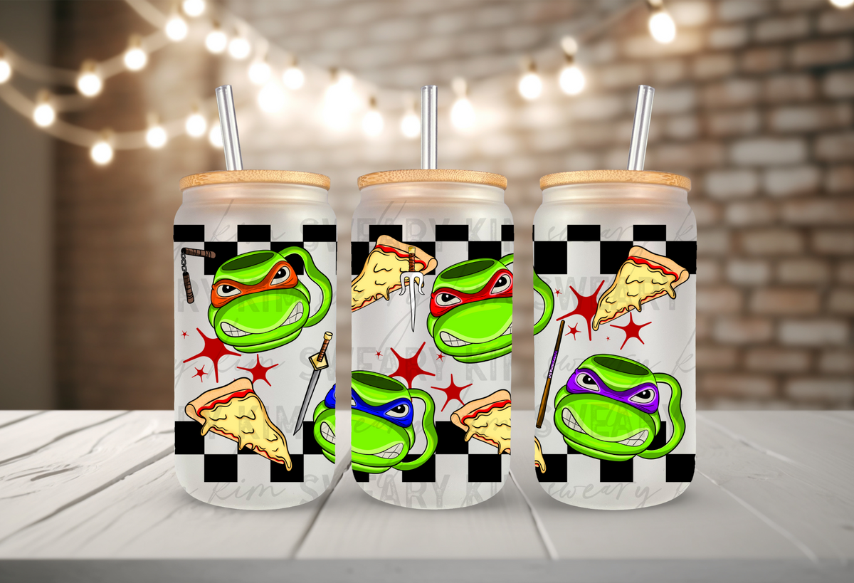 Turtles & Pizza UV Dtf 16oz glass can wrap