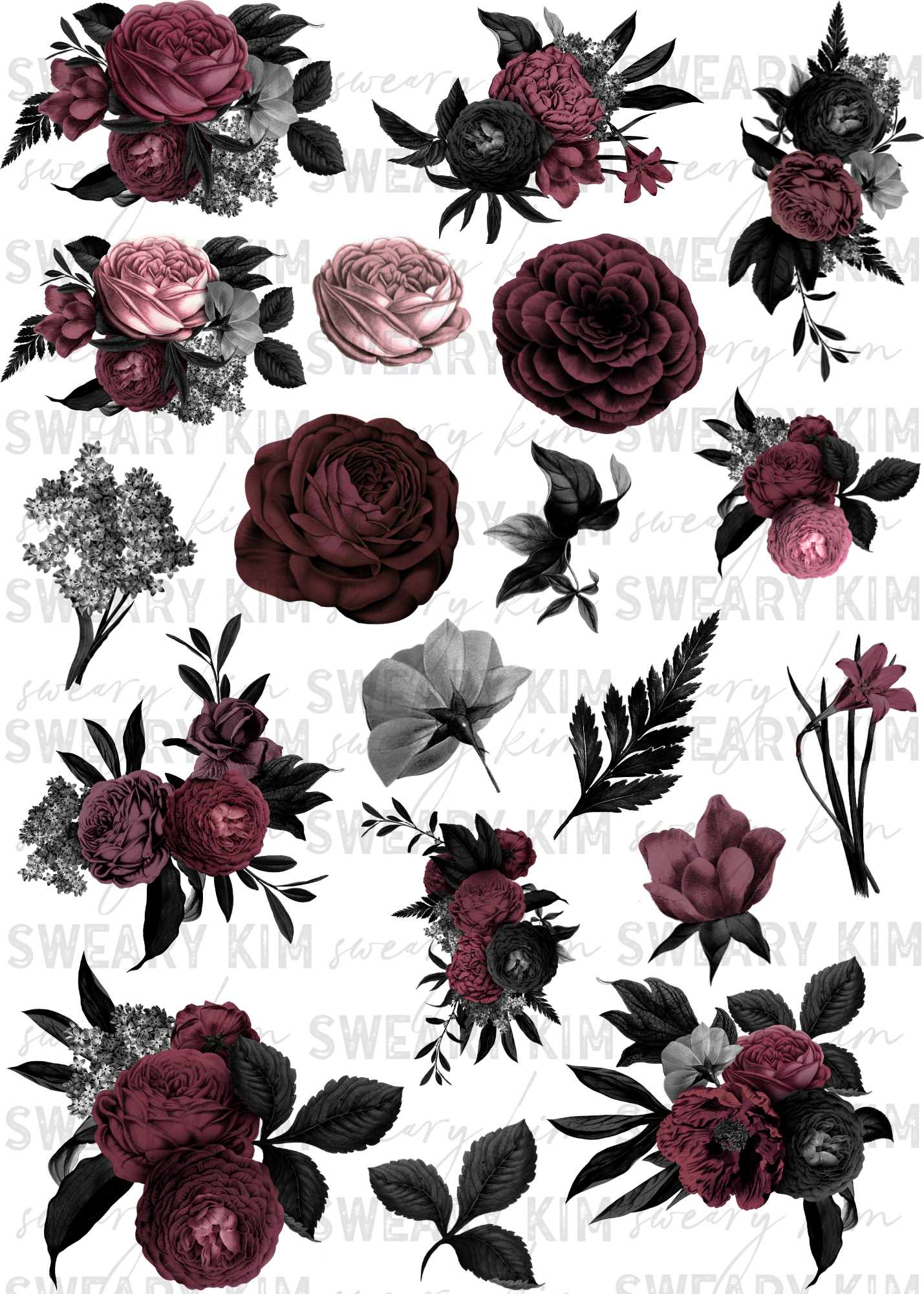 Gothic Florals UV Dtf Element Sheet 7.5inx10.5in