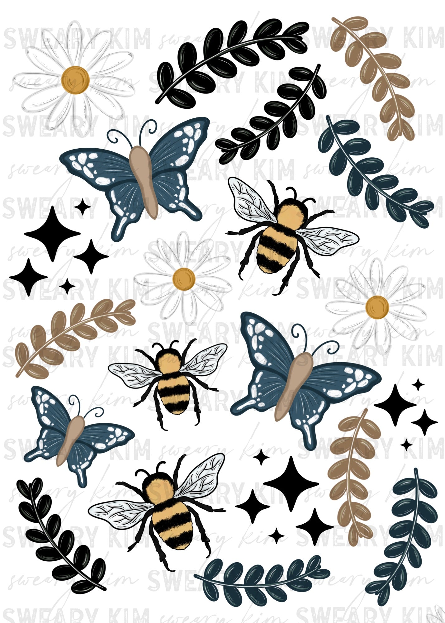 Bee's & Butterflies Exclusive UV Dtf Element Sheet 8.5inx10.5in