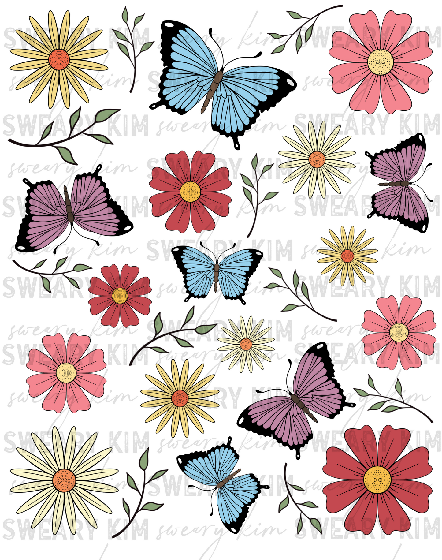 Bright Butterflies & Flowers UV Dtf Element Sheet 7.5inx10.5in