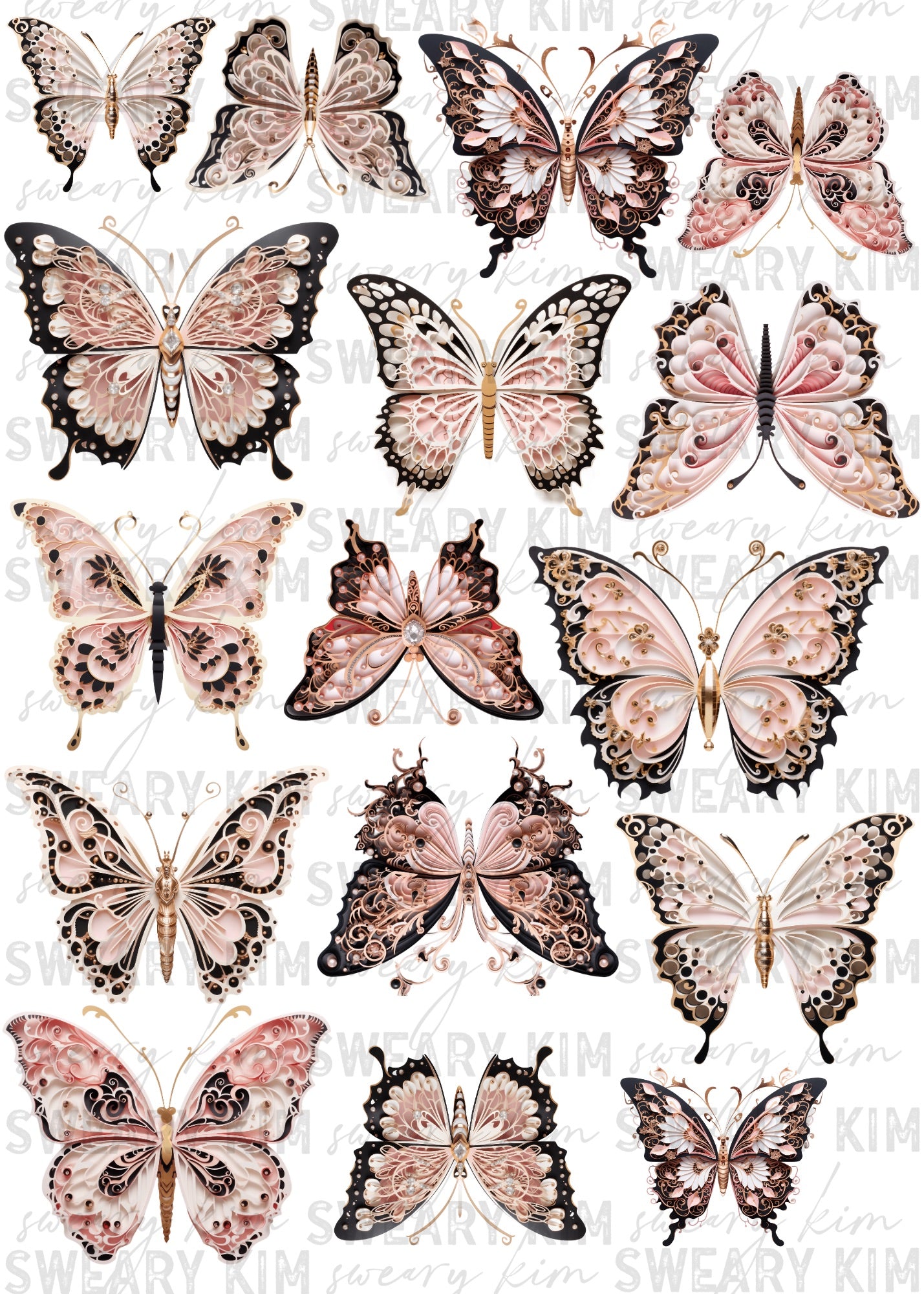 Coquette Butterflies UV Dtf Element Sheet 7.5inx10.5in
