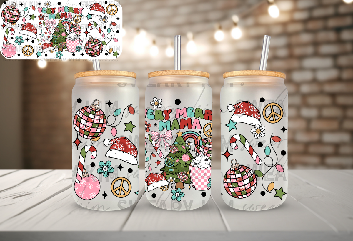 Very Merry Mama UV Dtf 16oz glass can wrap