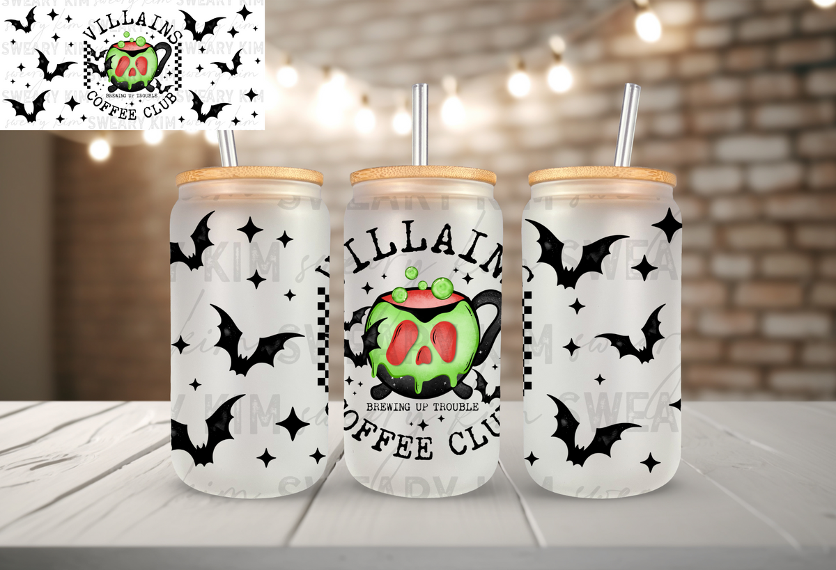 Villains Coffee Club UV Dtf 16oz glass can wrap