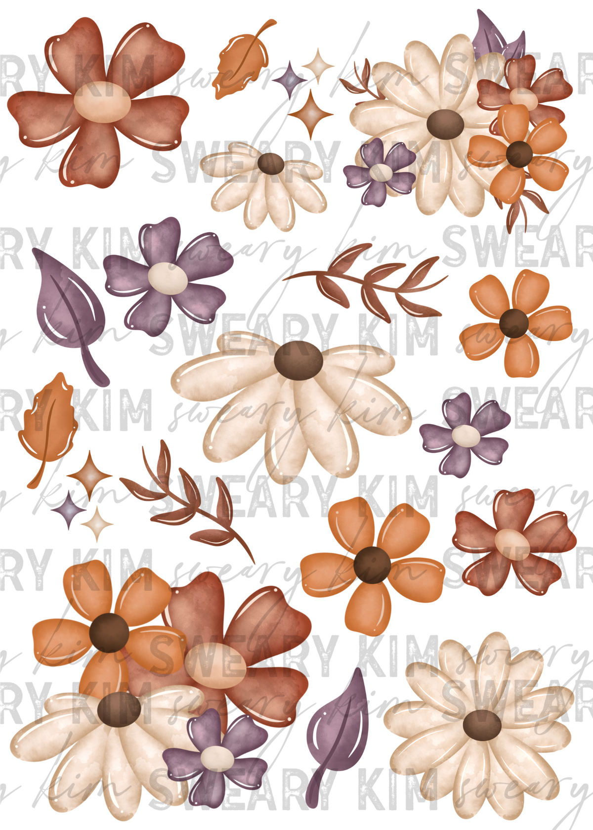 Exclusive Fall Flowers UV Dtf Element Sheet