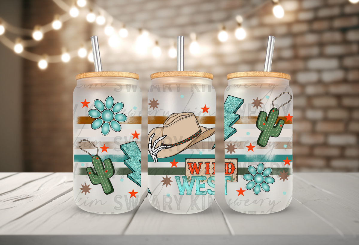 Wild West UV Dtf 16oz glass can wrap