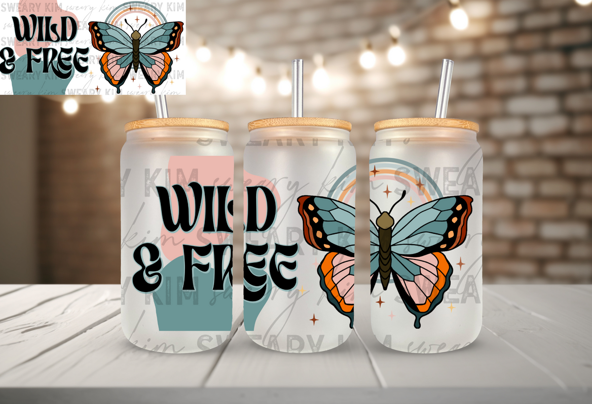 Wild & Free UV Dtf 16oz glass can wrap