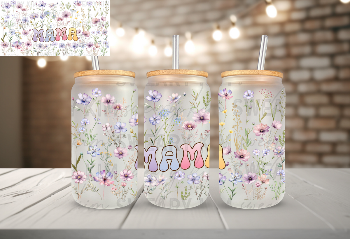 Pastel Mama Florals UV Dtf 16oz glass can wrap