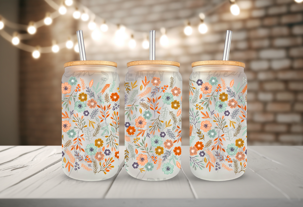 Blue & Peach Wildflowers UV Dtf 16oz glass can wrap