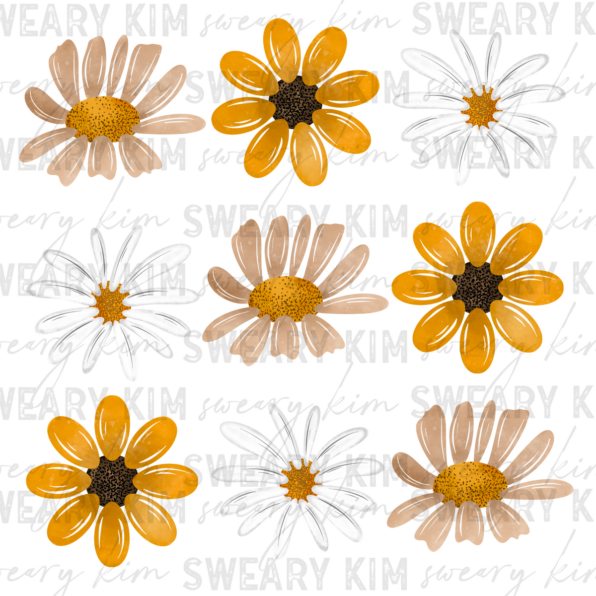 Sunflowers & Nuetral Flowers UV Dtf Element Sheet