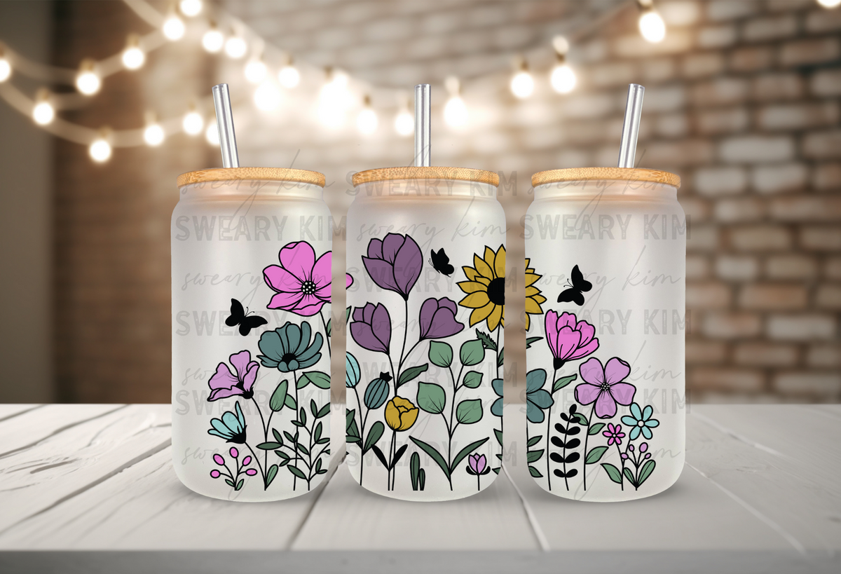 Wildflower Colorful Border UV Dtf 16oz glass can wrap