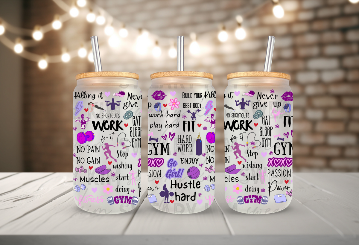 Gym Girl Manifestations UV Dtf 16oz glass can wrap