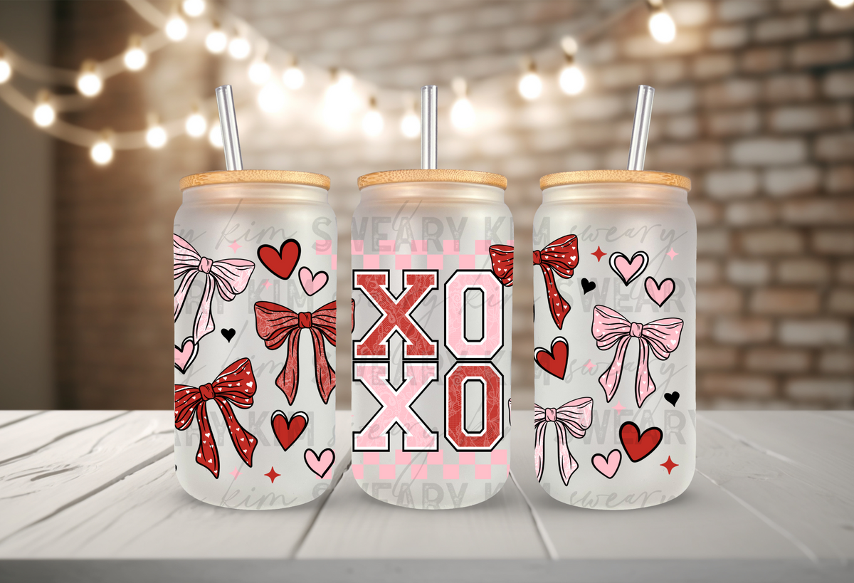 Exclusive XOXO & Bows UV Dtf 16oz glass can wrap