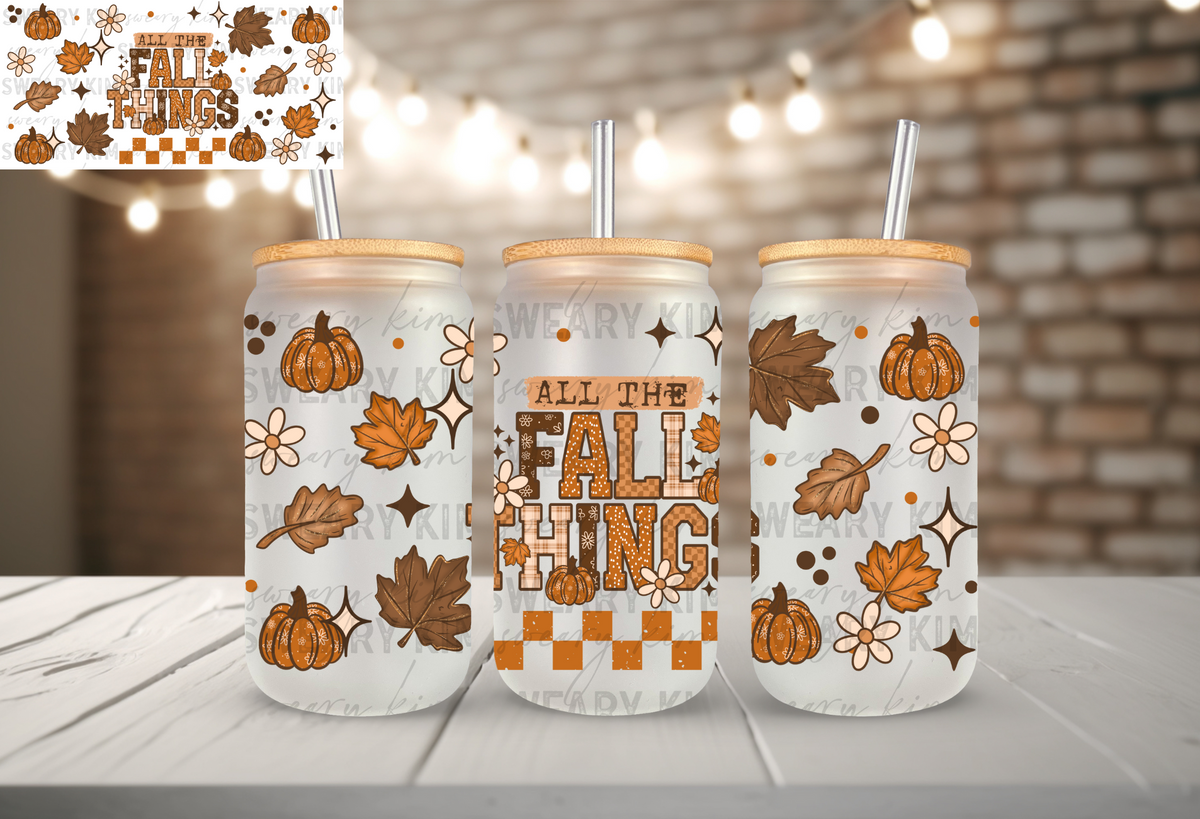 All The Fall Things UV Dtf 16oz glass can wrap