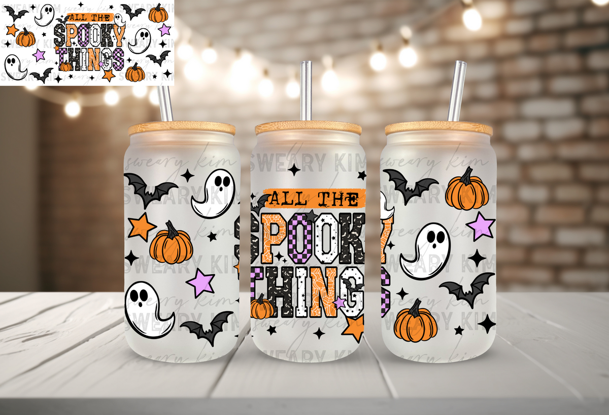 All The Spooky Things UV Dtf 16oz glass can wrap