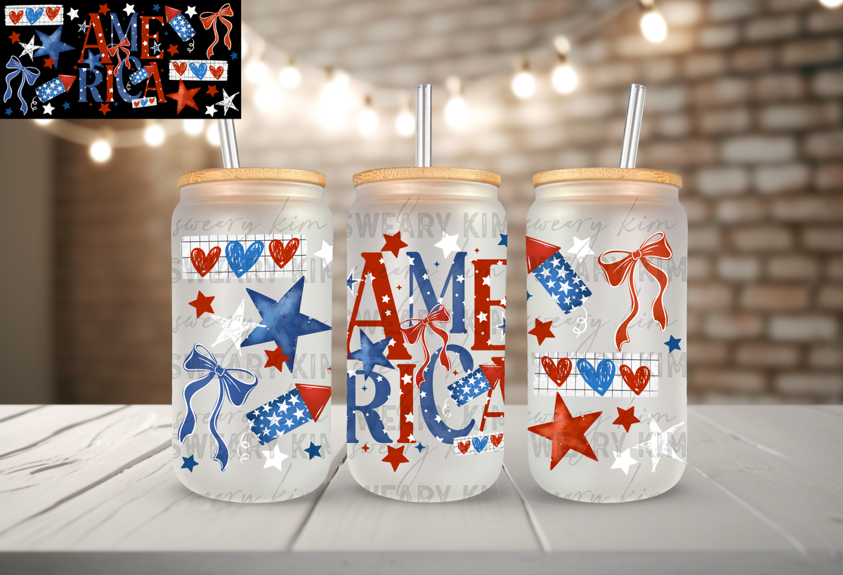 America Fireworks UV Dtf 16oz glass can wrap