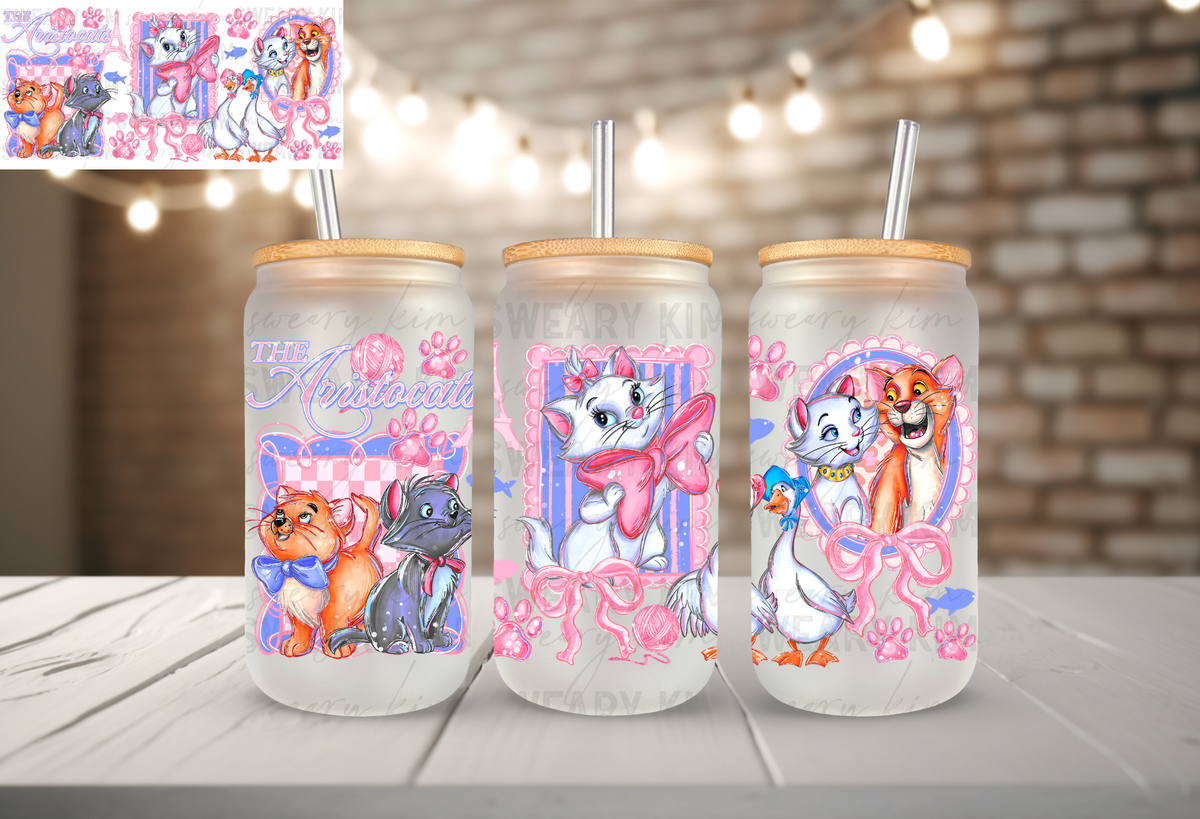 Fancy Cats UV Dtf 16oz glass can wrap