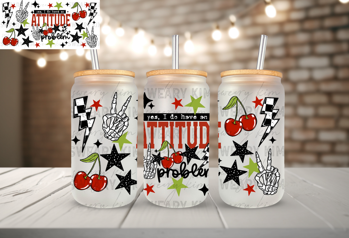Attitude Problem Skellie Peace Signs UV Dtf 16oz glass can wrap