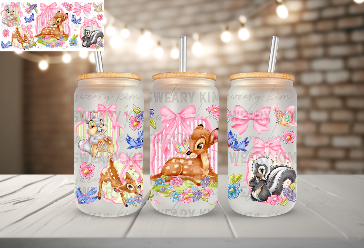 Baby Deer & Friends UV Dtf 16oz glass can wrap