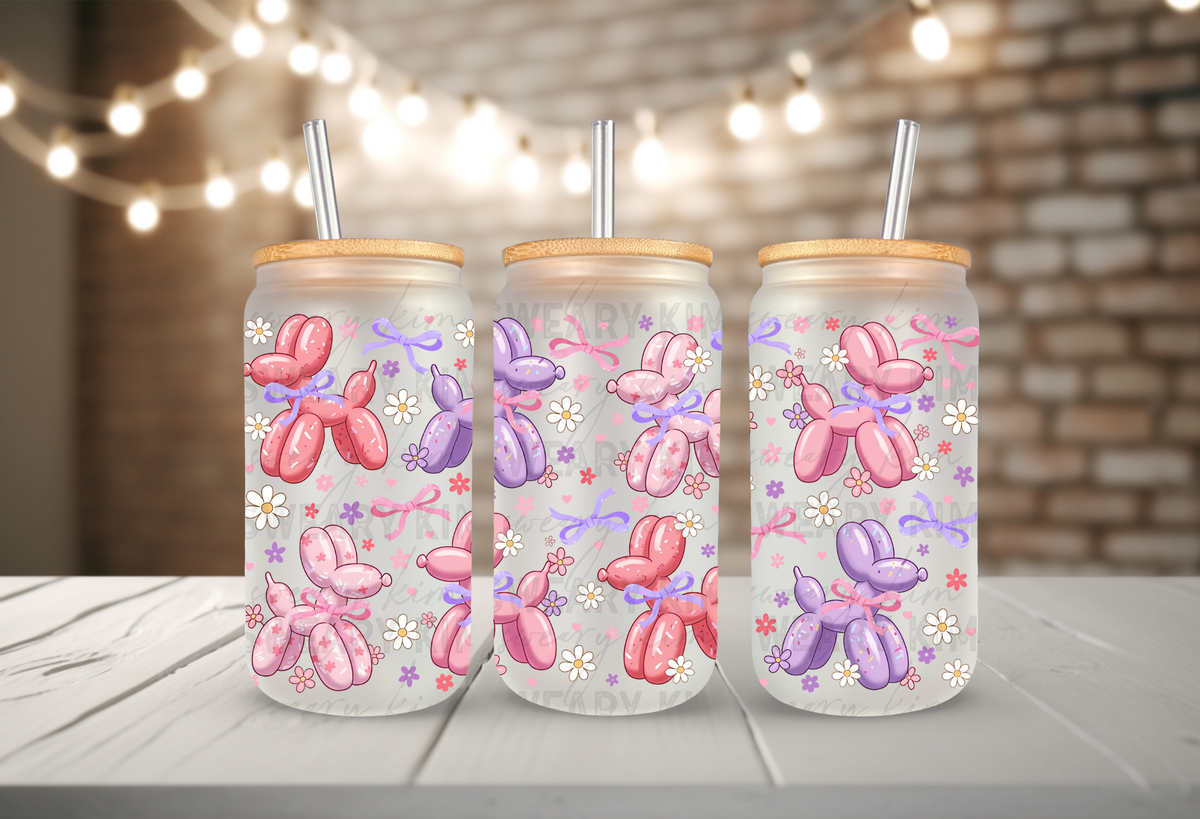 Balloon Dogs UV Dtf 16oz glass can wrap
