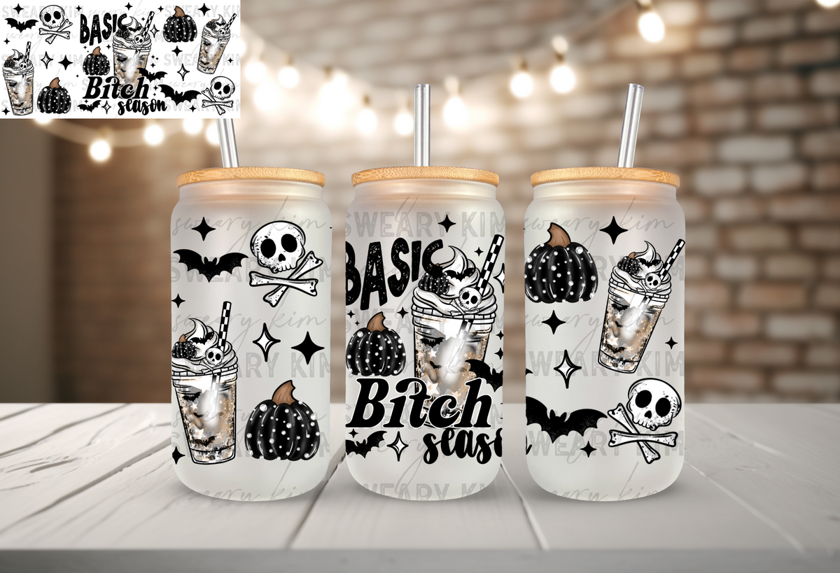 Basic Bitch Season Drinks UV Dtf 16oz glass can wrap