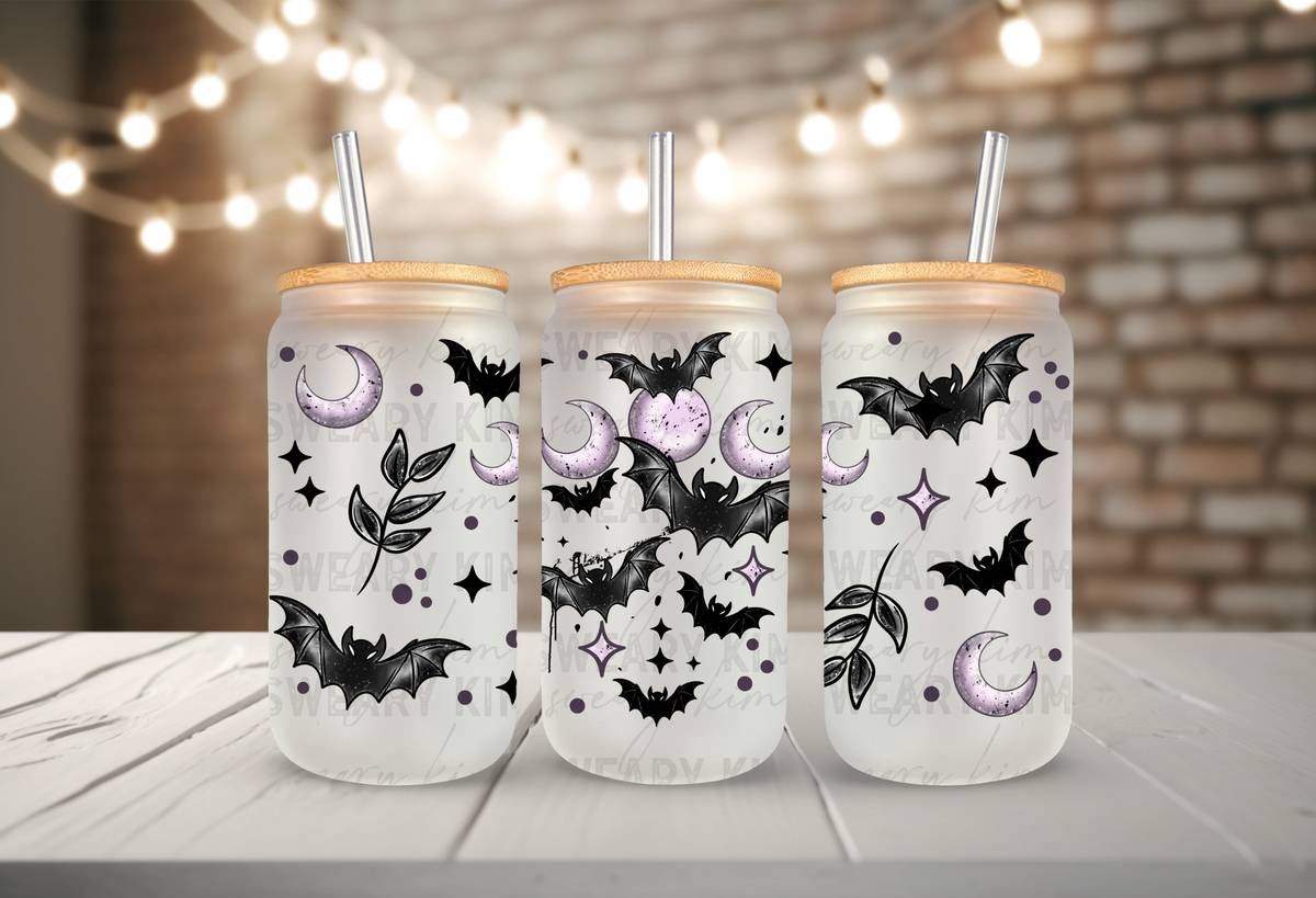 Batty Moon Phases UV Dtf 16oz glass can wrap