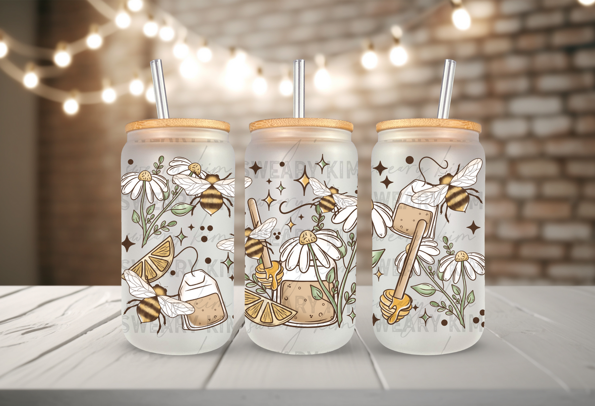 Bee's & Honey Tea UV Dtf 16oz glass can wrap