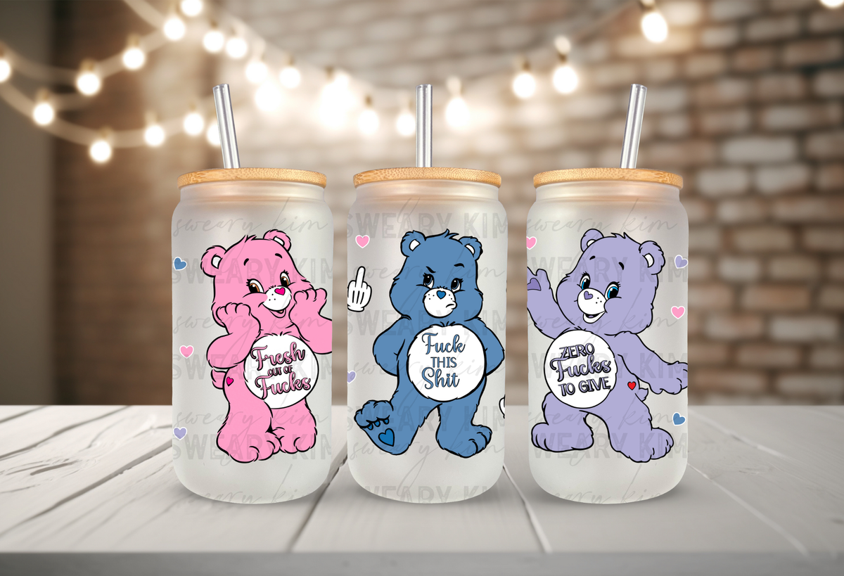 Large Sweary Bears UV Dtf 16oz glass can wrap
