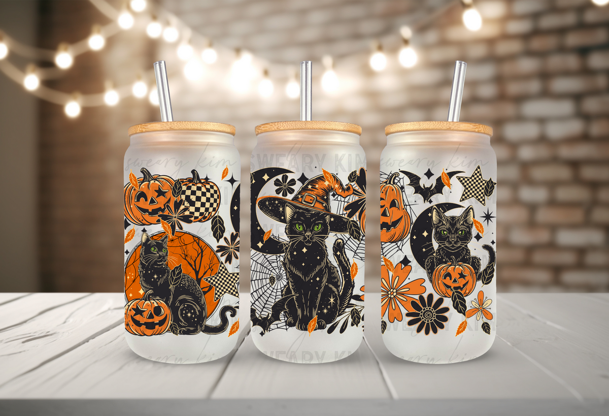 Black Cat Magic UV Dtf 16oz glass can wrap
