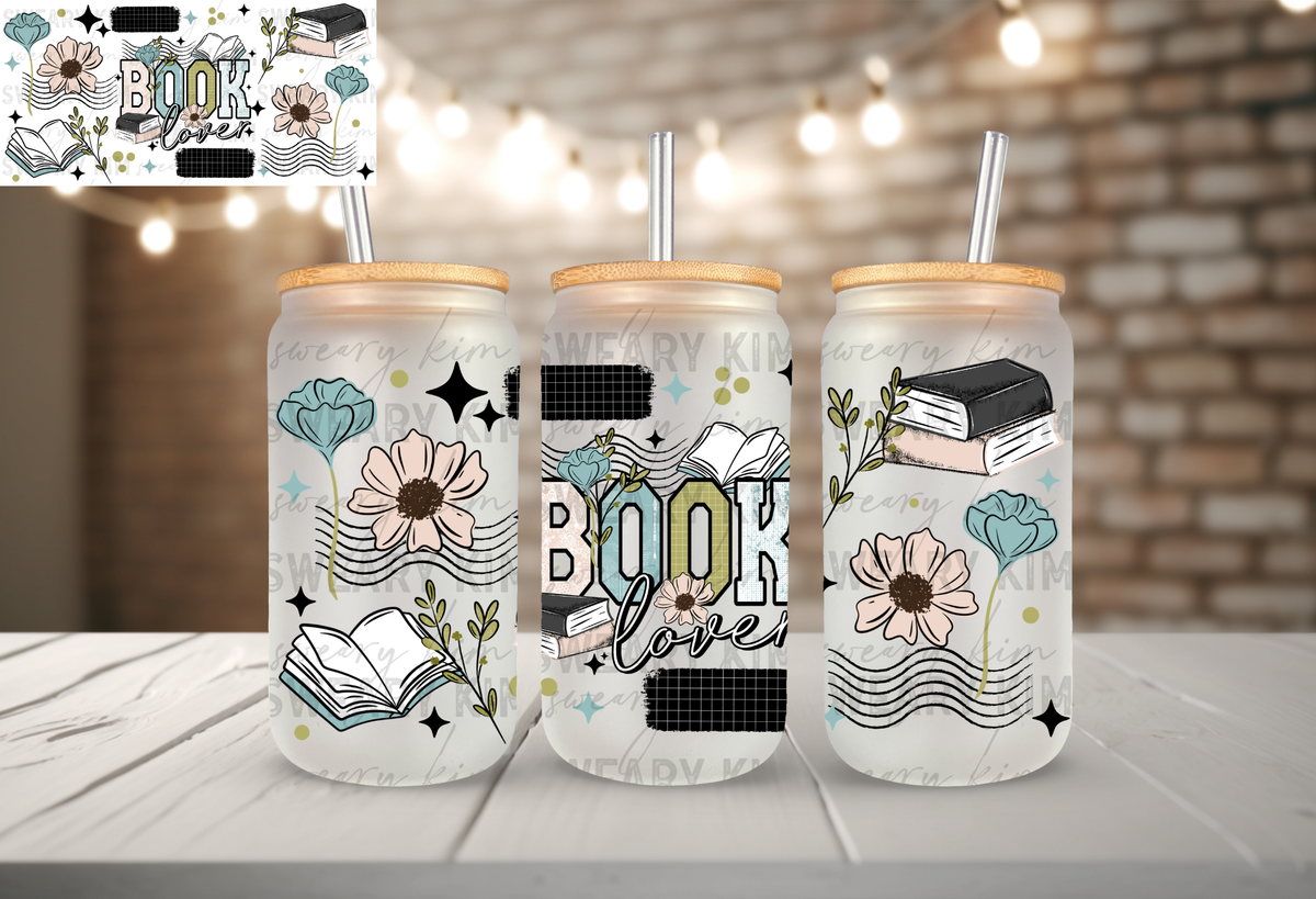Book Lover UV Dtf 16oz glass can wrap