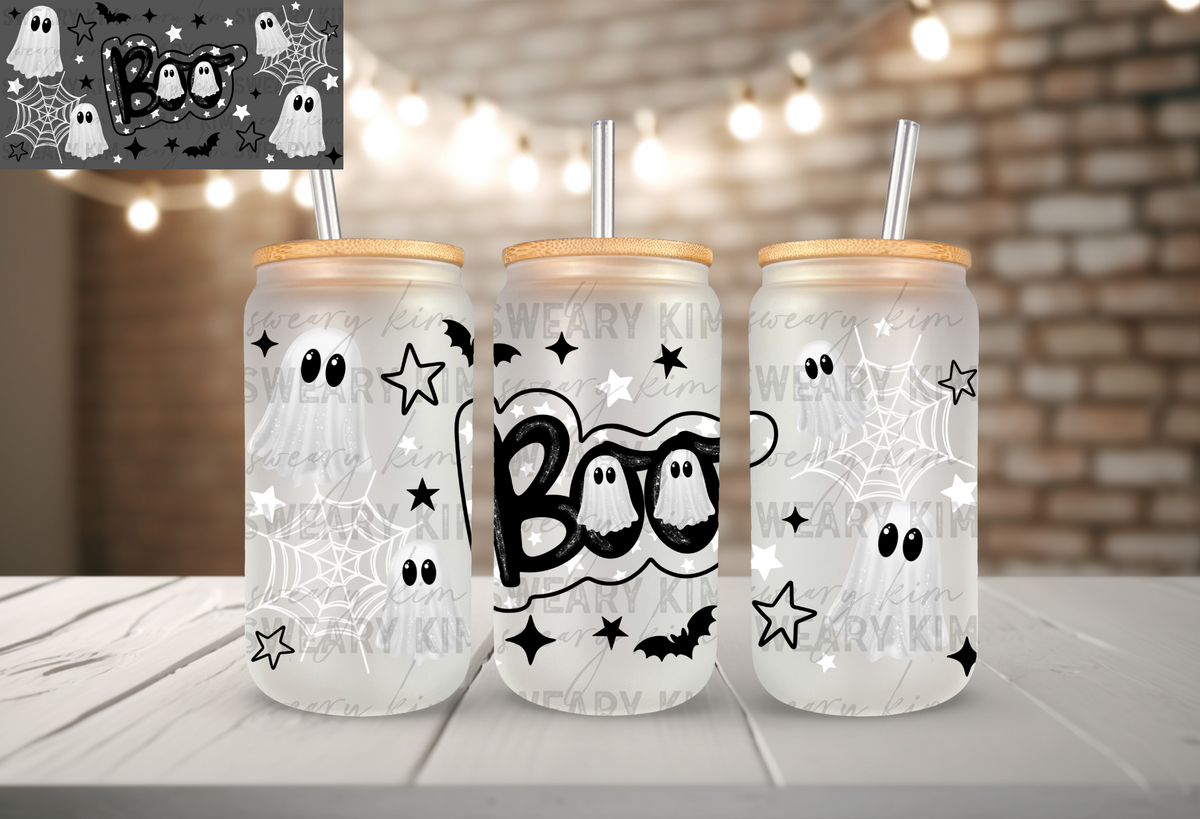 Bubble Letter Boo UV Dtf 16oz glass can wrap