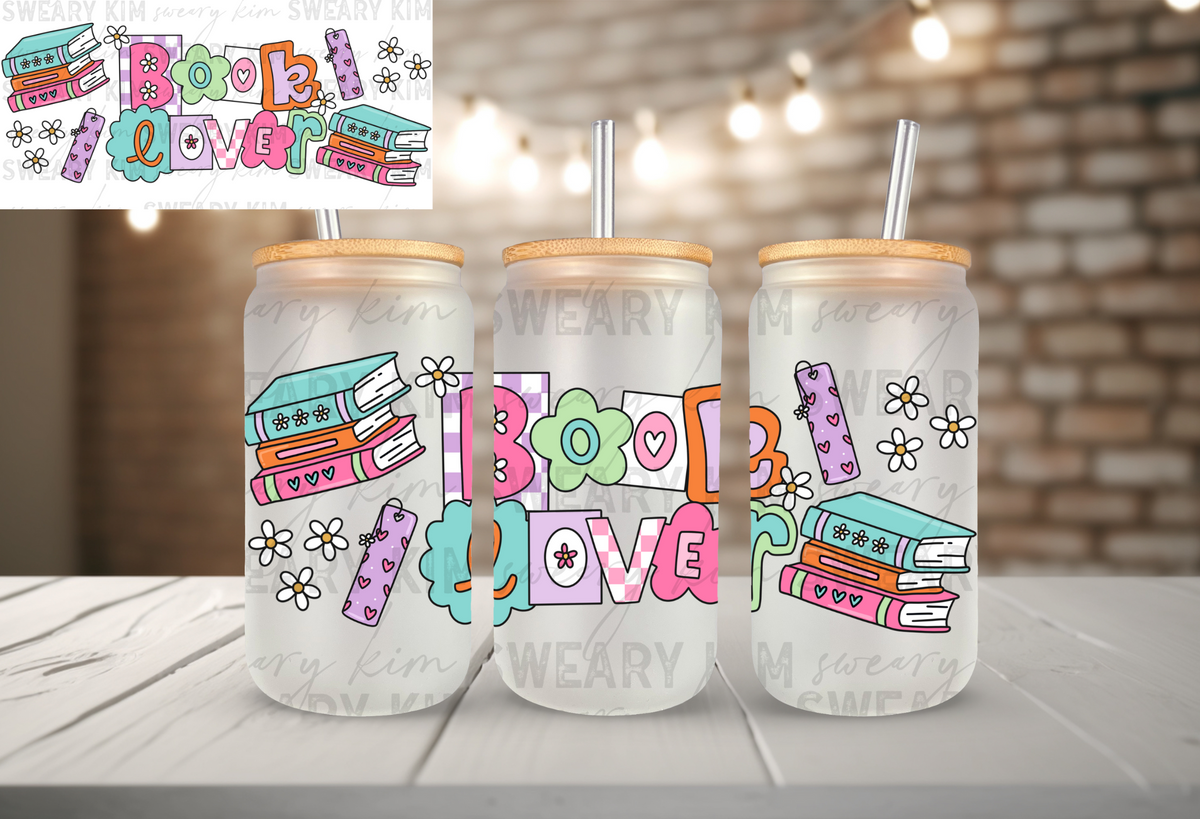 Book Lover UV Dtf 16oz glass can wrap