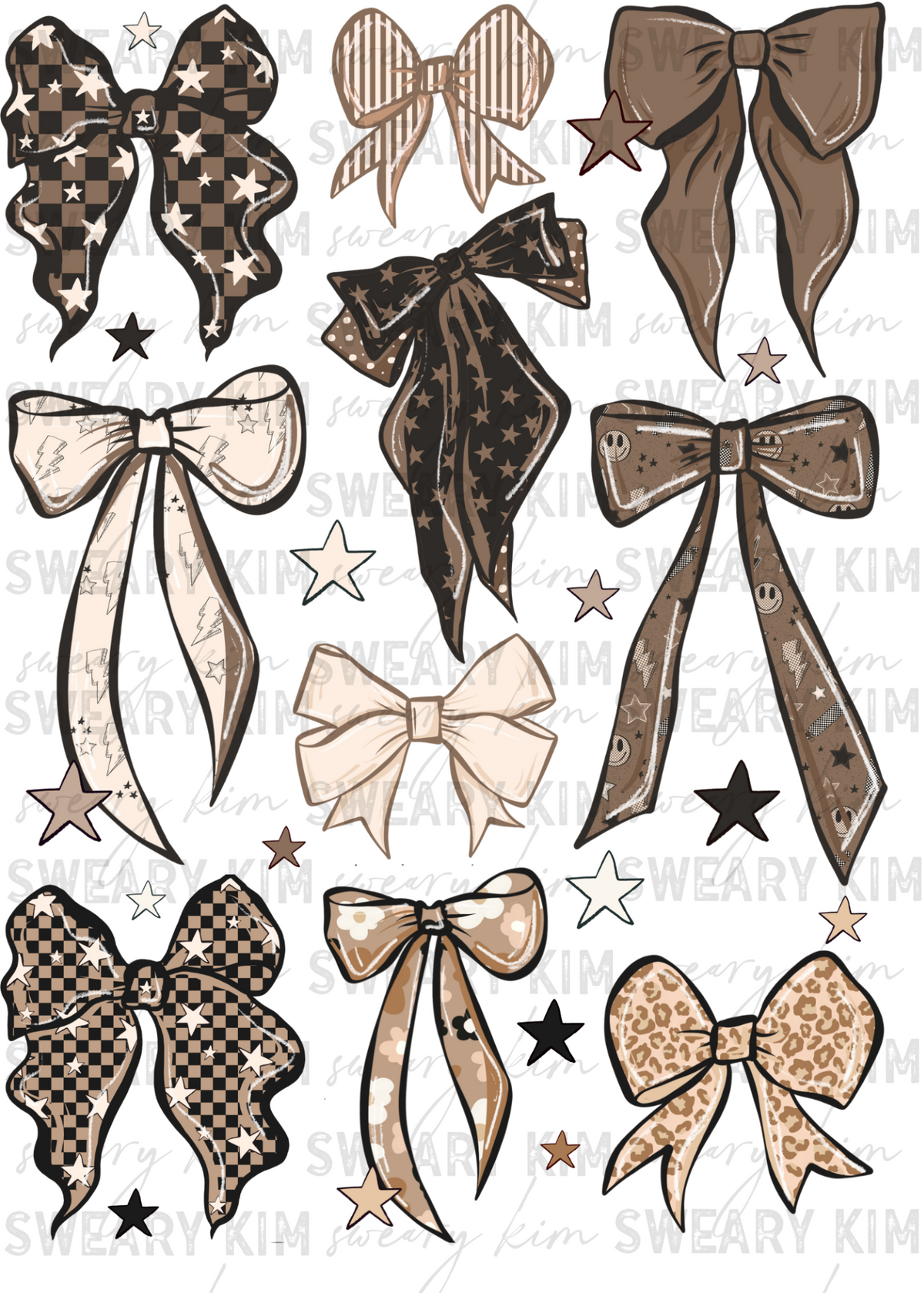 Brown Patterned Bows UV Dtf Element Sheet