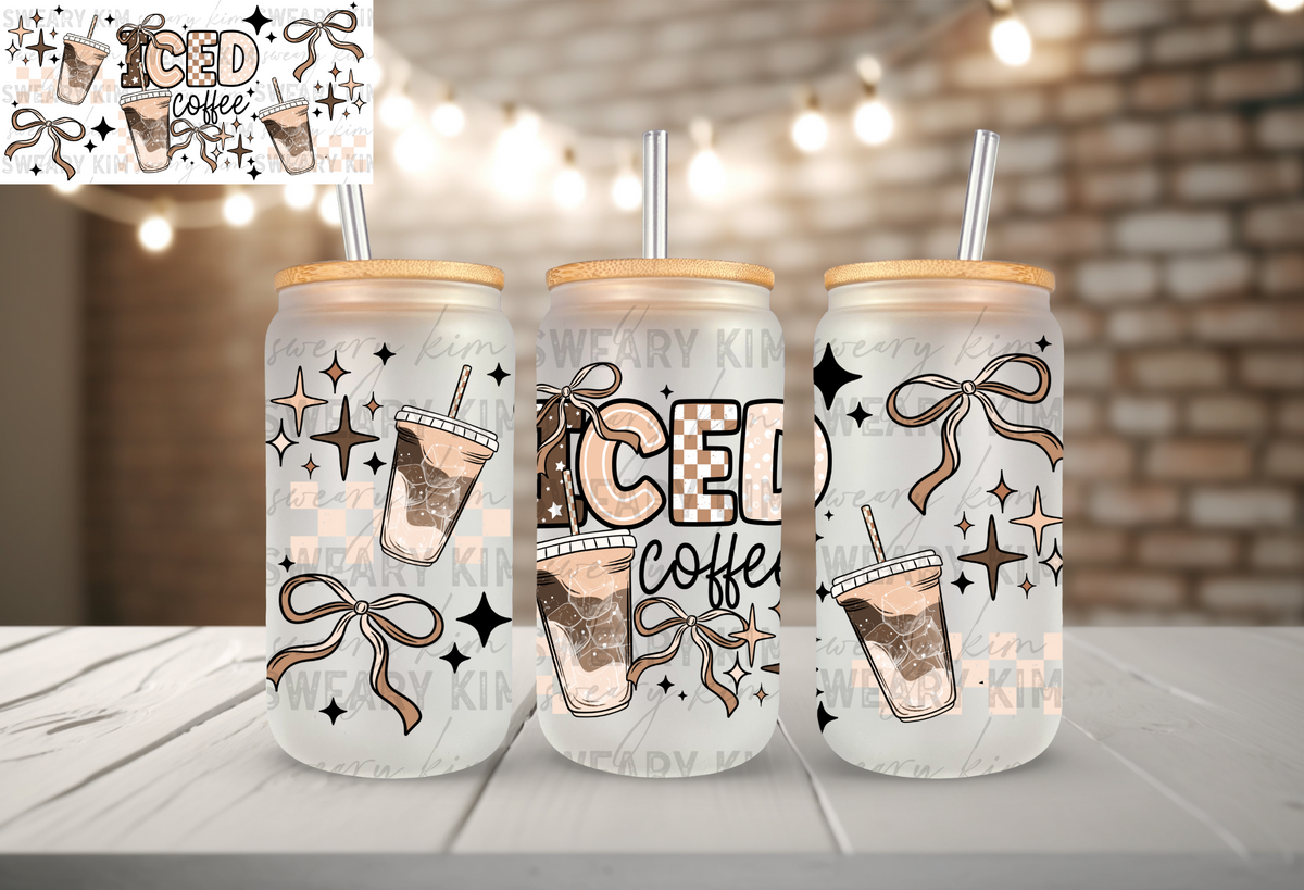 Retro Brown Iced Coffee UV Dtf 16oz glass can wrap