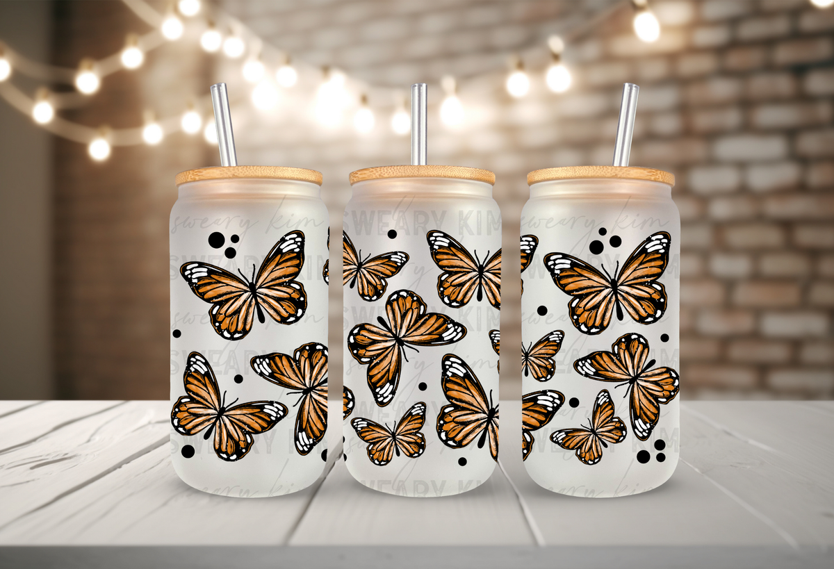 Traditional Butterfly Sketches UV Dtf 16oz glass can wrap