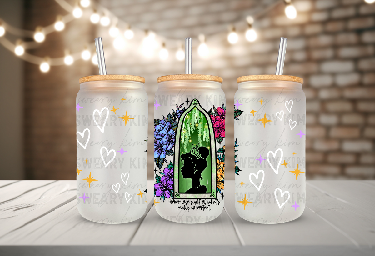 Cajun Princess Silhouette UV Dtf 16oz glass can wrap