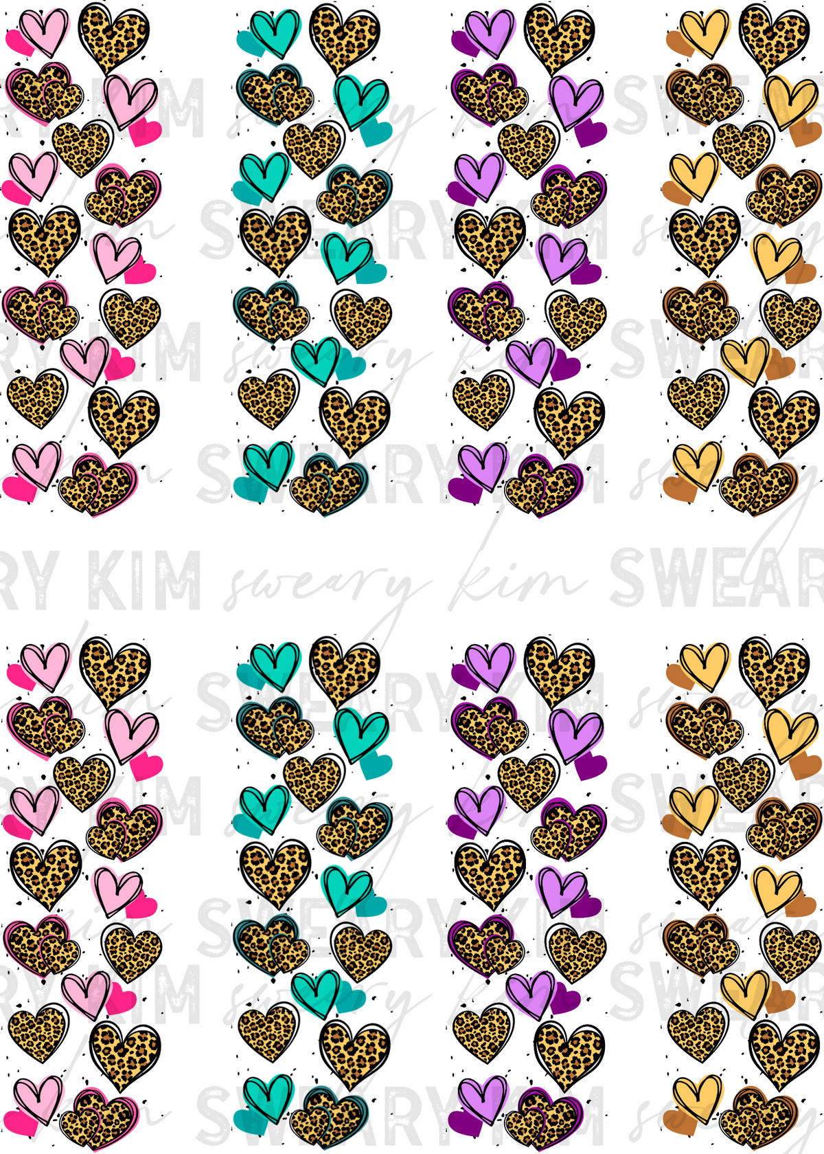 Leopard Hearts Pen Wraps UV Dtf Element Sheet