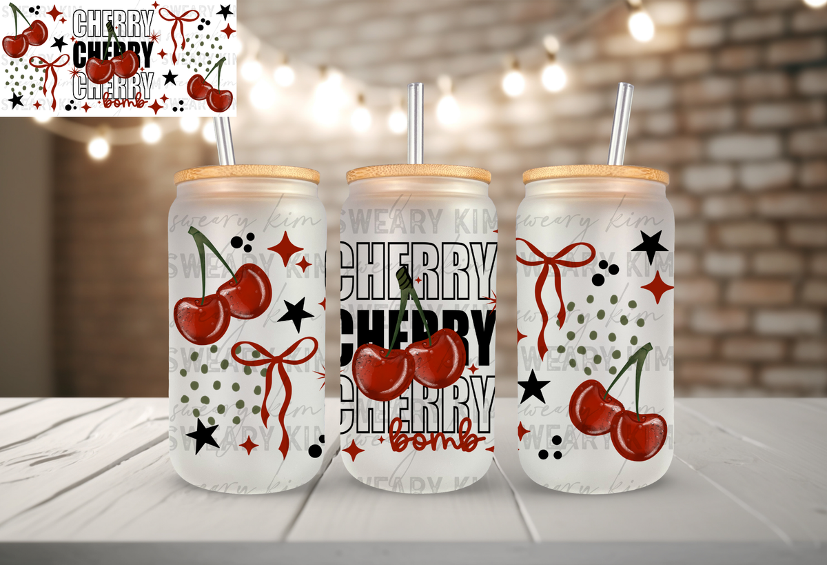 Triple Cherry Bomb UV Dtf 16oz glass can wrap