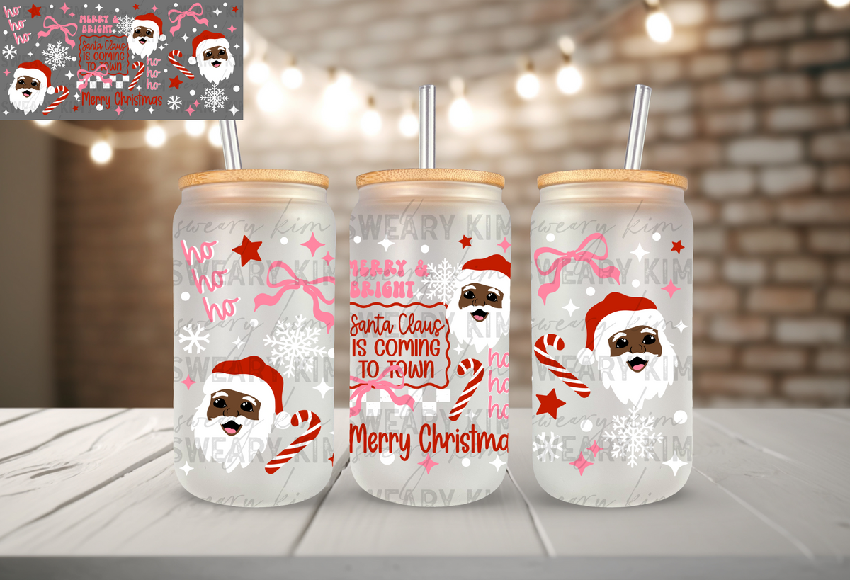 Chocolate Santa Coming To Town UV Dtf 16oz glass can wrap