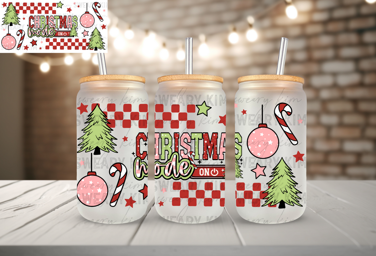 Christmas Mode On UV Dtf 16oz glass can wrap