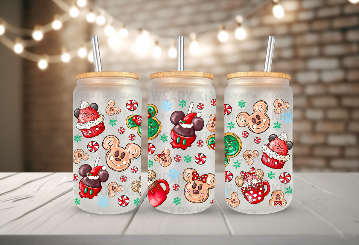 Mousy Christmas Snacks UV Dtf 16oz glass can wrap