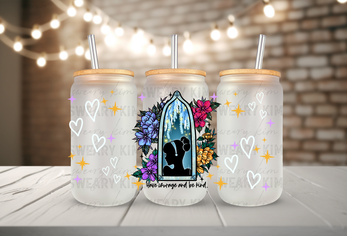 Glass Slipper Princess Silhouette UV Dtf 16oz glass can wrap