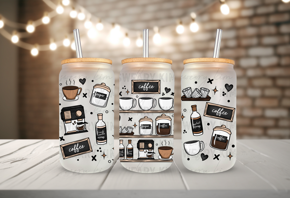 Classic Coffee Shelves UV Dtf 16oz glass can wrap